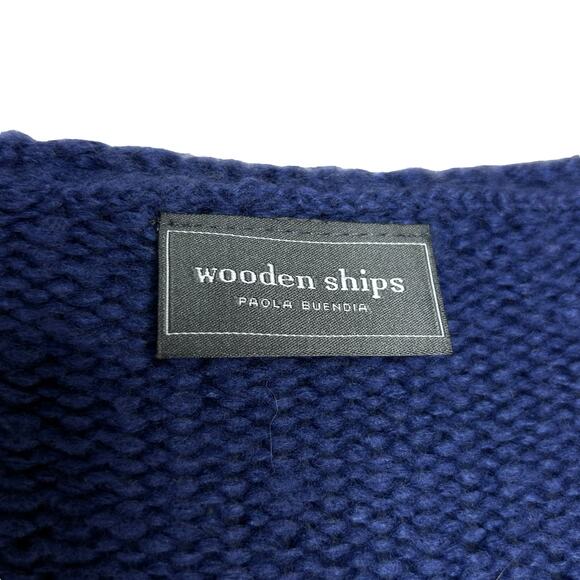 Wooden Ships V-Neck Snowflake Sweater Size S M Blue Mohair Wool Blend - Picture 4 of 5